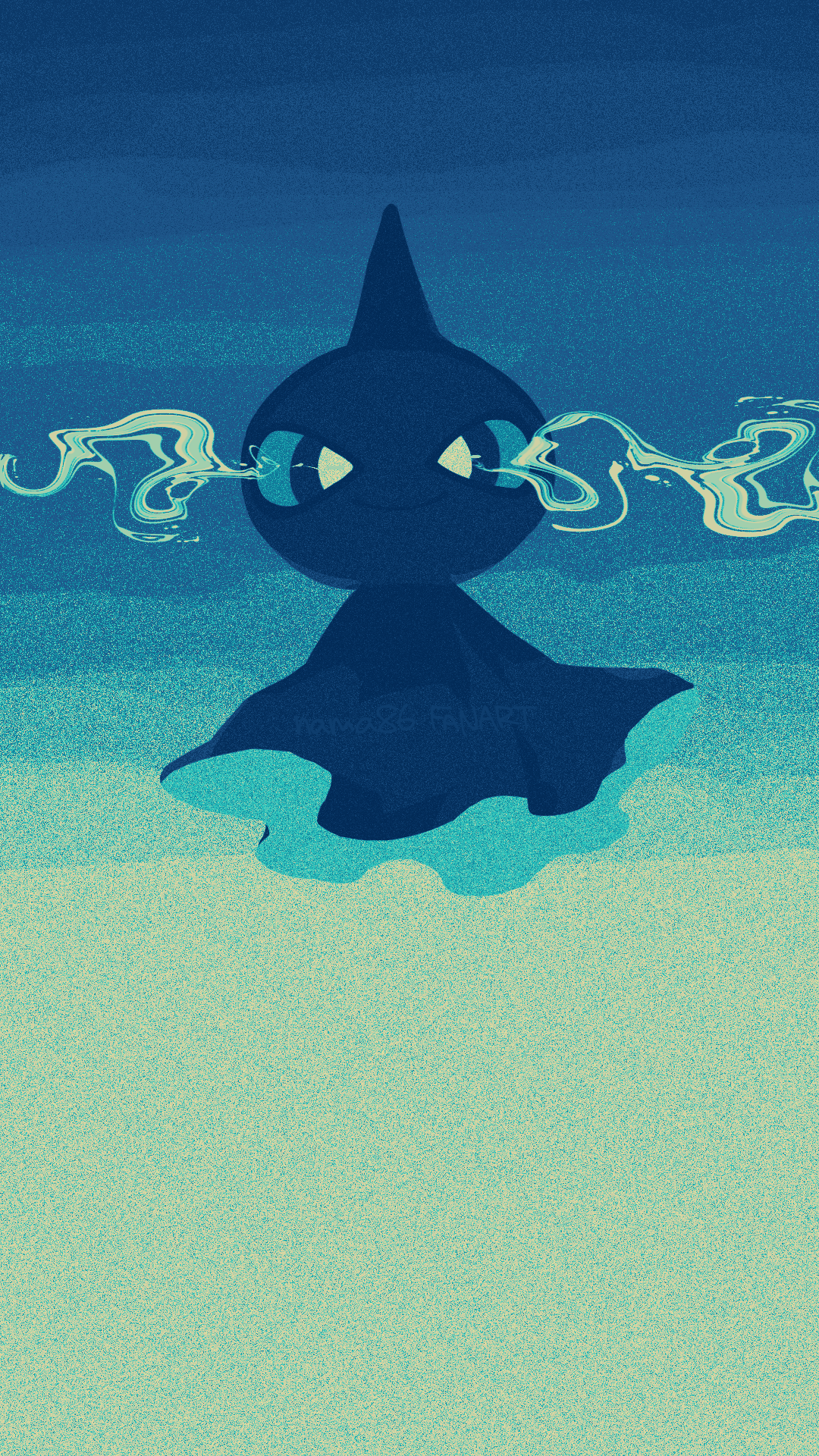 nama86, shuppet, nintendo, pokemon, highres, blue sclera, closed mouth, colored sclera, full body, gen 3 pokemon, ghost, looking at viewer, no humans, pokemon (creature), pokemon focus, smile, solo
