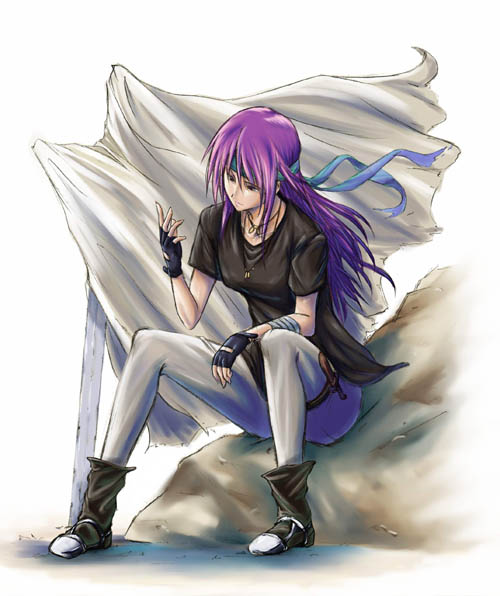faris scherwiz, final fantasy, final fantasy v, gender request, 1990s (style), androgynous, fingerless gloves, gloves, purple hair, reverse trap, solo