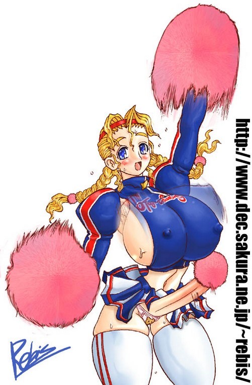 1futa, bouncing, breasts, cheerleader, covered erect nipples, curvy, erection, futanari, huge breasts, nipples, penis, solo