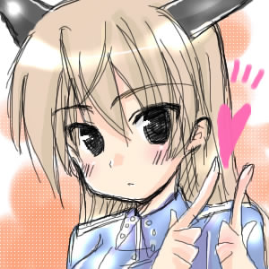 eila ilmatar juutilainen, strike witches, world witches series, beige background, hand gesture, lowres, 00s, 1girl, ^^^, animal ears, blonde hair, blush, female focus, fox ears, headgear, heart, long hair, looking at viewer, simple background, solo