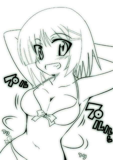 ikebata homura, aizawa sakuya, hayate no gotoku!, 00s, 1girl, bikini, breasts, cleavage, female focus, green theme, hair ornament, hairclip, medium breasts, monochrome, short hair, side-tie bikini bottom, solo, swimsuit
