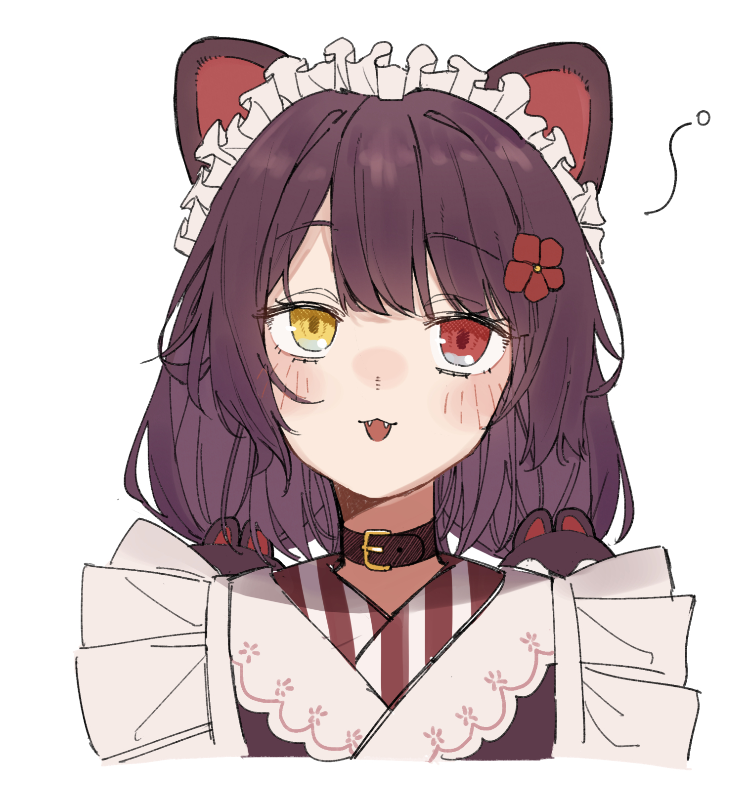 fill (fill lemonn), inui toko, nijisanji, 1girl, animal ears, brown hair, choker, dog ears, fangs, heterochromia, virtual youtuber
