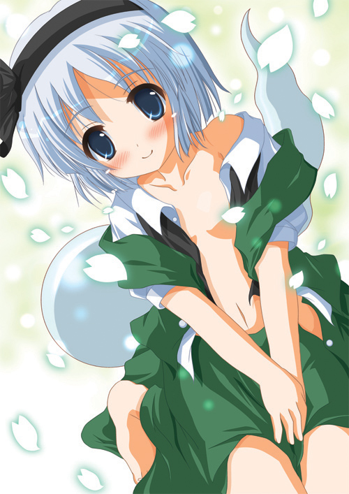 kawai kei (artist), konpaku youmu, konpaku youmu (ghost), touhou, 1girl, female focus, hitodama, petals, solo