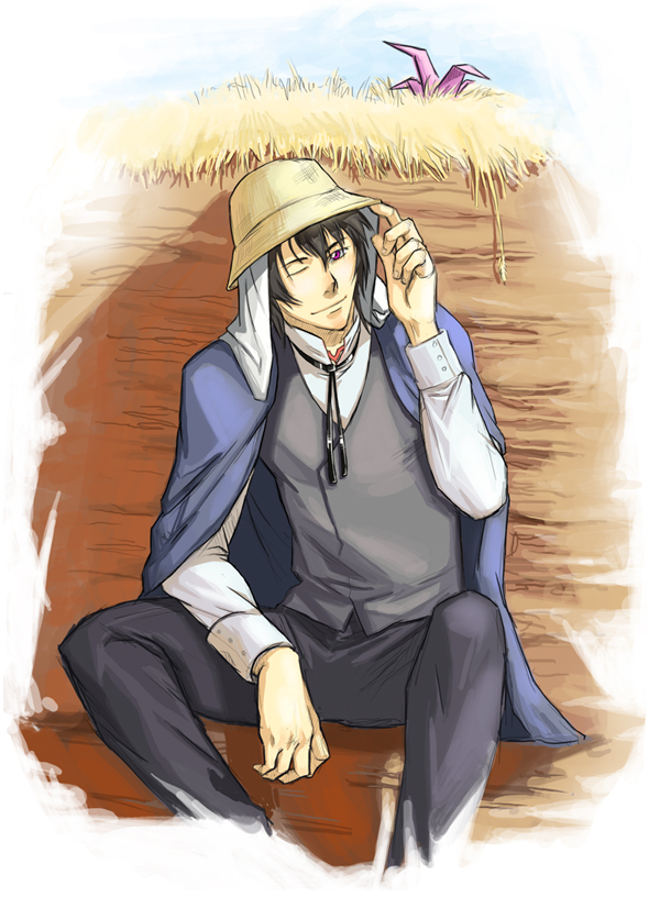 lelouch vi britannia, code geass, tagme, 00s, hat, male focus, origami, paper crane, solo
