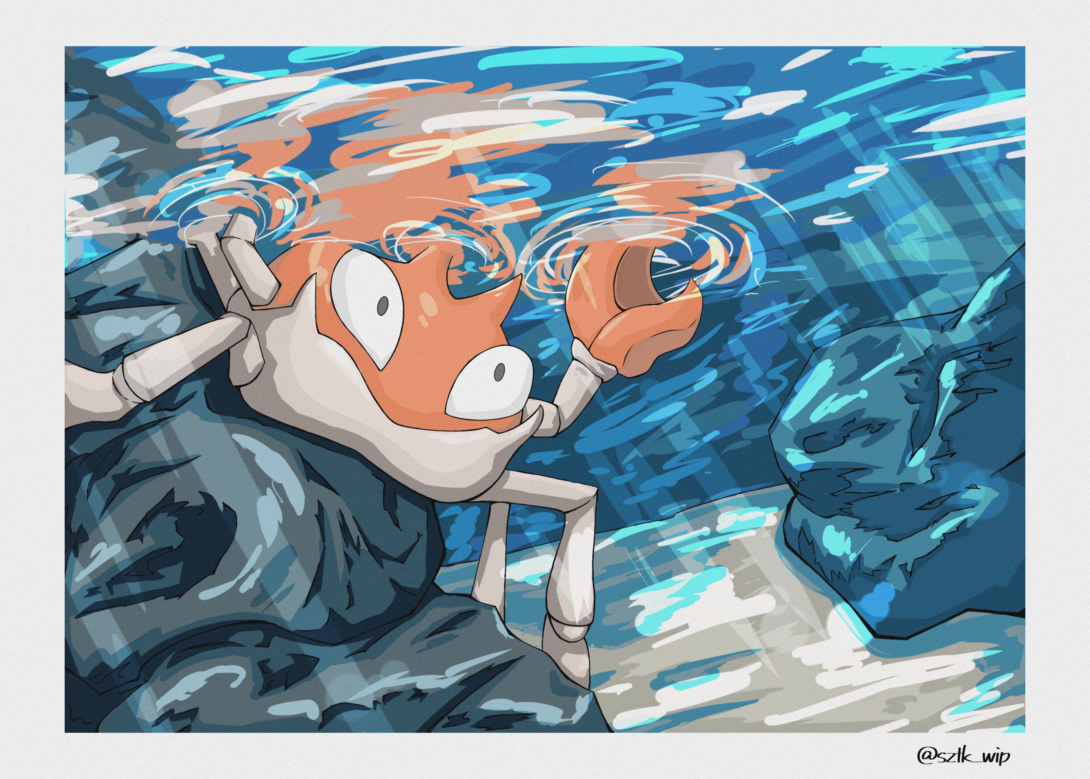 suzutsuki (sztk wip), krabby, nintendo, pokemon, absurdres, highres, border, crab, gen 1 pokemon, no humans, pokemon (creature), sunlight, underwater