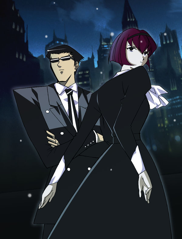 r dorothy wayneright, roger smith, the big o, bob cut, cityscape, short hair, sunglasses