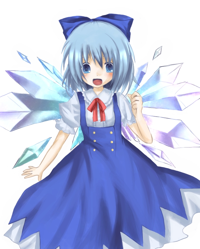hnr (pixiv), usamimi (pixiv352224), cirno, embodiment of scarlet devil, touhou, bad id, bad pixiv id, 1girl, blue eyes, blue hair, female focus, matching hair/eyes, short hair, solo, wings