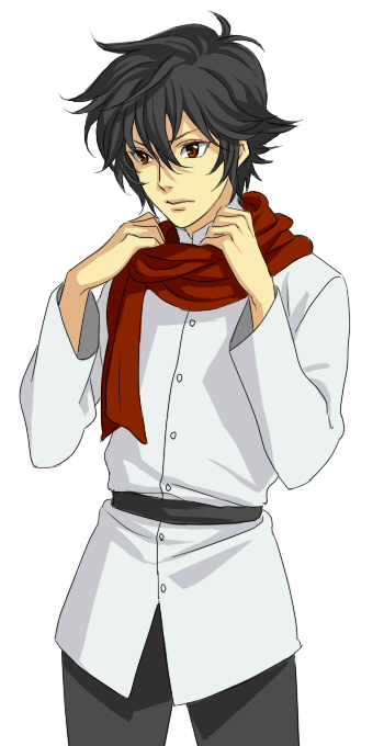 sakatsuki, setsuna f. seiei, gundam, gundam 00, bad id, bad pixiv id, 00s, belt, black hair, male focus, red eyes, scarf, short hair, solo