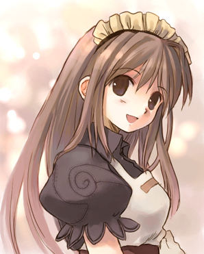 ragnarok online, lowres, tagme, brown eyes, brown hair, kafra uniform, long hair, maid, solo