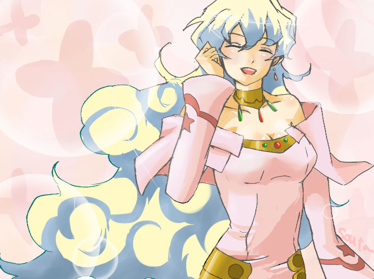 shion souta, nia teppelin, tengen toppa gurren lagann, bad id, bad pixiv id, 00s, choker, closed eyes, multicolored hair, smile, solo