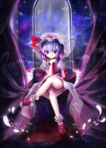sho (runatic moon), remilia scarlet, touhou, lowres, 1girl, crossed legs, female focus, sitting, solo