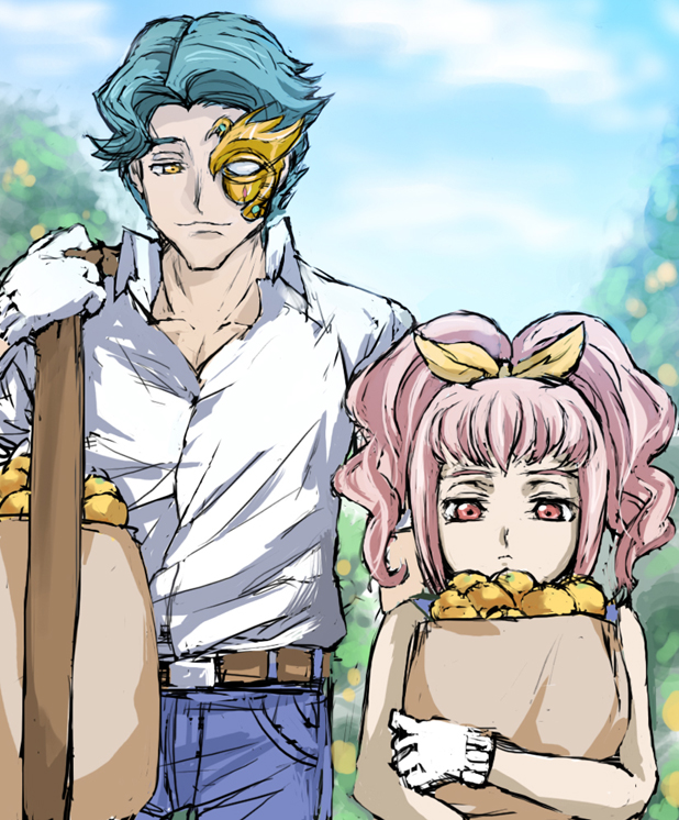 fura, anya alstreim, jeremiah gottwald, code geass, 00s, food, fruit, orange (fruit)