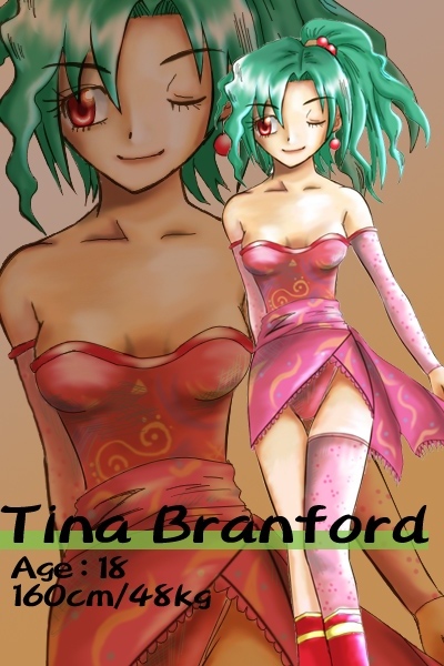 tina branford, final fantasy, final fantasy vi, 1990s (style), 1girl, bare shoulders, detached sleeves, earrings, female focus, green hair, jewelry, leotard, one eye closed, ponytail, red eyes, retro artstyle, smile, solo, zoom layer