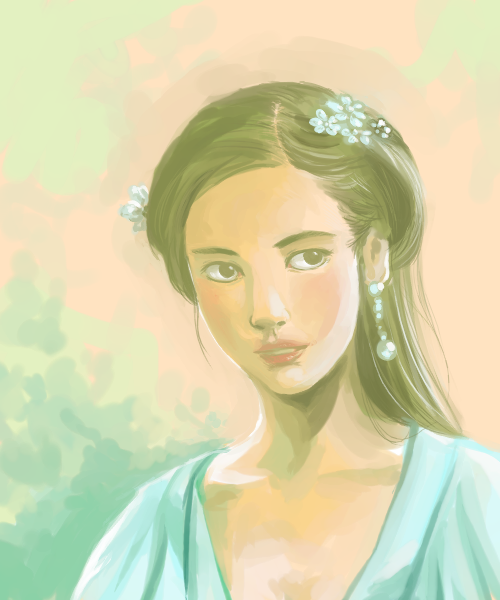 original, tagme, 1girl, blue dress, dress, female focus, hair ornament, solo