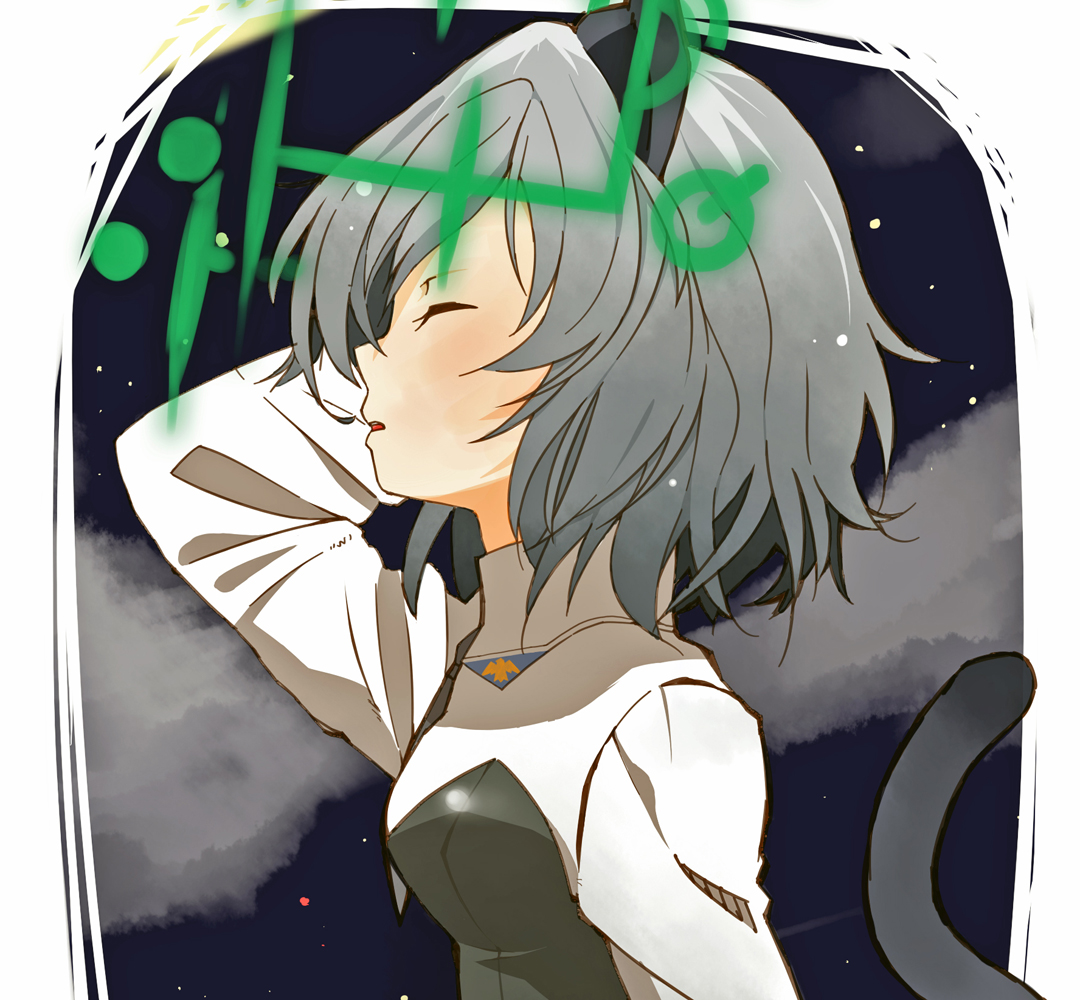 narju, sanya v. litvyak, strike witches, world witches series, bad id, bad pixiv id, 00s, 1girl, animal ears, closed eyes, cloud, female focus, hirschgeweih antennas, night, solo, tail