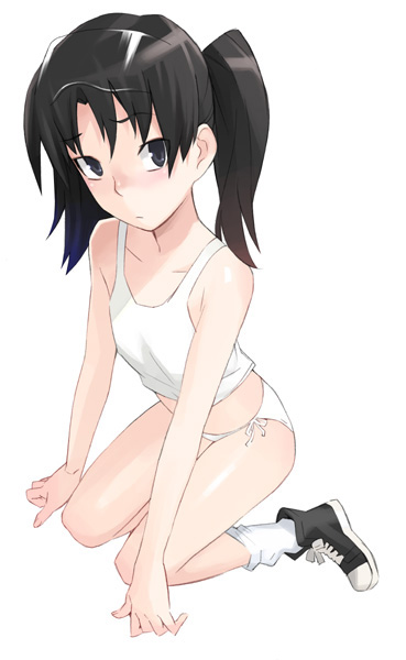 musashimaru, amasawa yuuko, converse, dennou coil, 00s, panties, shoes, side-tie panties, sneakers, socks, solo, tank top, twintails, underwear