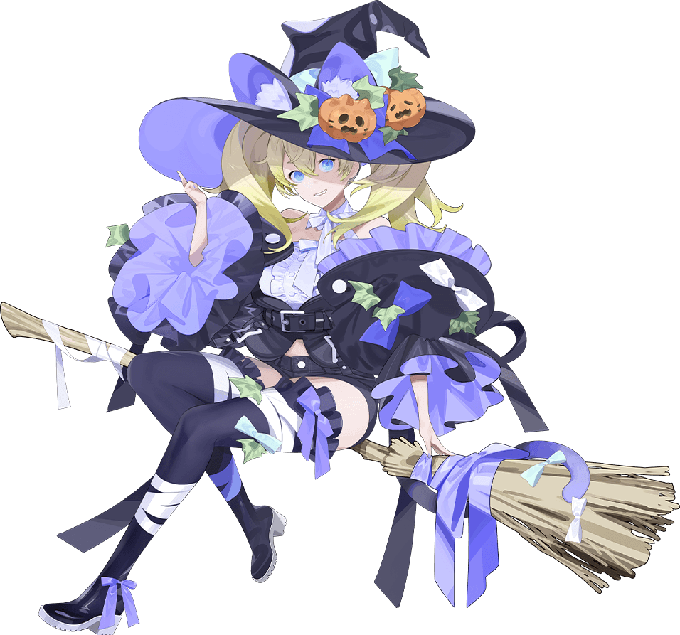 akira (kadokawa), gambier bay (kancolle), gambier bay mk ii (kancolle), kantai collection, official art, third-party source, 1girl, animal ear fluff, animal ears, bandages, black jacket, black ribbon, black shorts, black thighhighs, blonde hair, blue eyes, blue ribbon, broom, broom riding, cat ears, collared shirt, dress shirt, frilled jacket, frills, full body, gambier bay (halloween) (kancolle), hat, jack-o'-lantern, jack-o'-lantern hat ornament, jacket, long hair, ribbon, shirt, shorts, sitting, solo, thighhighs, transparent background, twintails, white shirt, witch hat