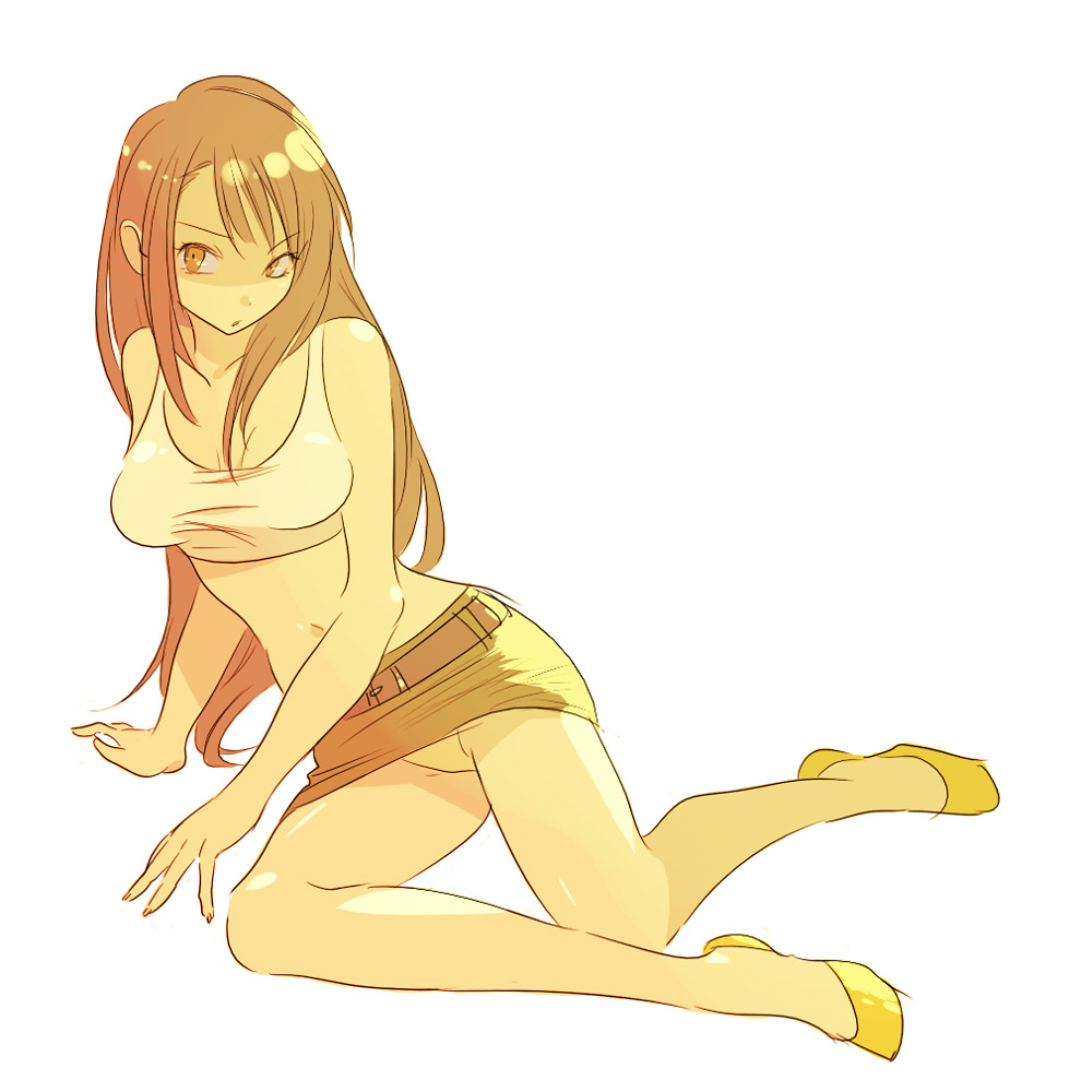 tifa lockhart, final fantasy, final fantasy vii, 1990s (style), 1girl, belt, breasts, female focus, large breasts, long hair, midriff, miniskirt, panties, pencil skirt, shirt, sitting, skirt, solo, underwear, white shirt