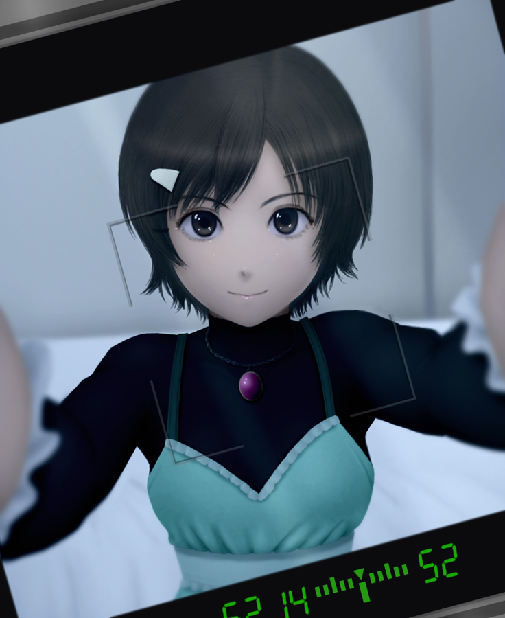 siraha, mako-chan (minami-ke), makoto (minami-ke), minami-ke, bad id, bad pixiv id, 00s, 1boy, androgynous, black eyes, black hair, hair ornament, hairclip, male focus, selfie, short hair, smile, solo, trap, turtleneck, viewfinder