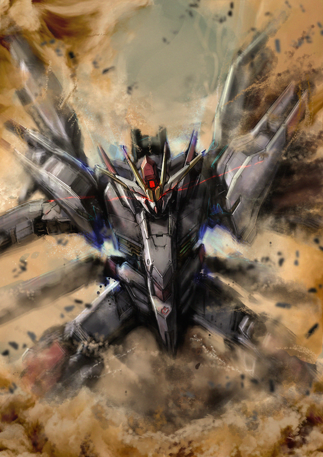 marchosias, gundam, gundam tekketsu no orphans, mobile suit gundam, pixiv, dust, mecha, raa, robot, sand, sunrise