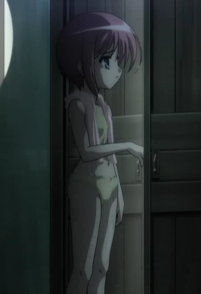 chouhi (koihime musou), koihime musou, anime screenshot, stitched, third-party edit, 00s, camisole, flat chest, lingerie, panties, red hair, short hair, solo, underwear
