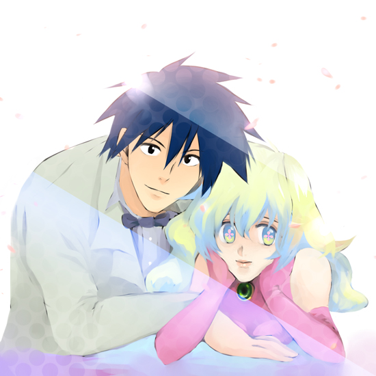 nia teppelin, simon (ttgl), tengen toppa gurren lagann, bad id, bad pixiv id, 00s, 1boy, 1girl, blue hair, couple, dress, gloves, hetero, multicolored hair, wedding, wedding dress