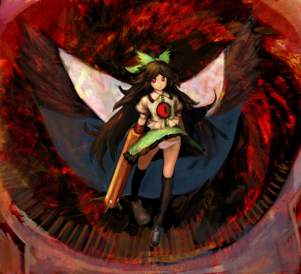 binayu, reiuji utsuho, touhou, 1girl, female focus, panties, solo, underwear