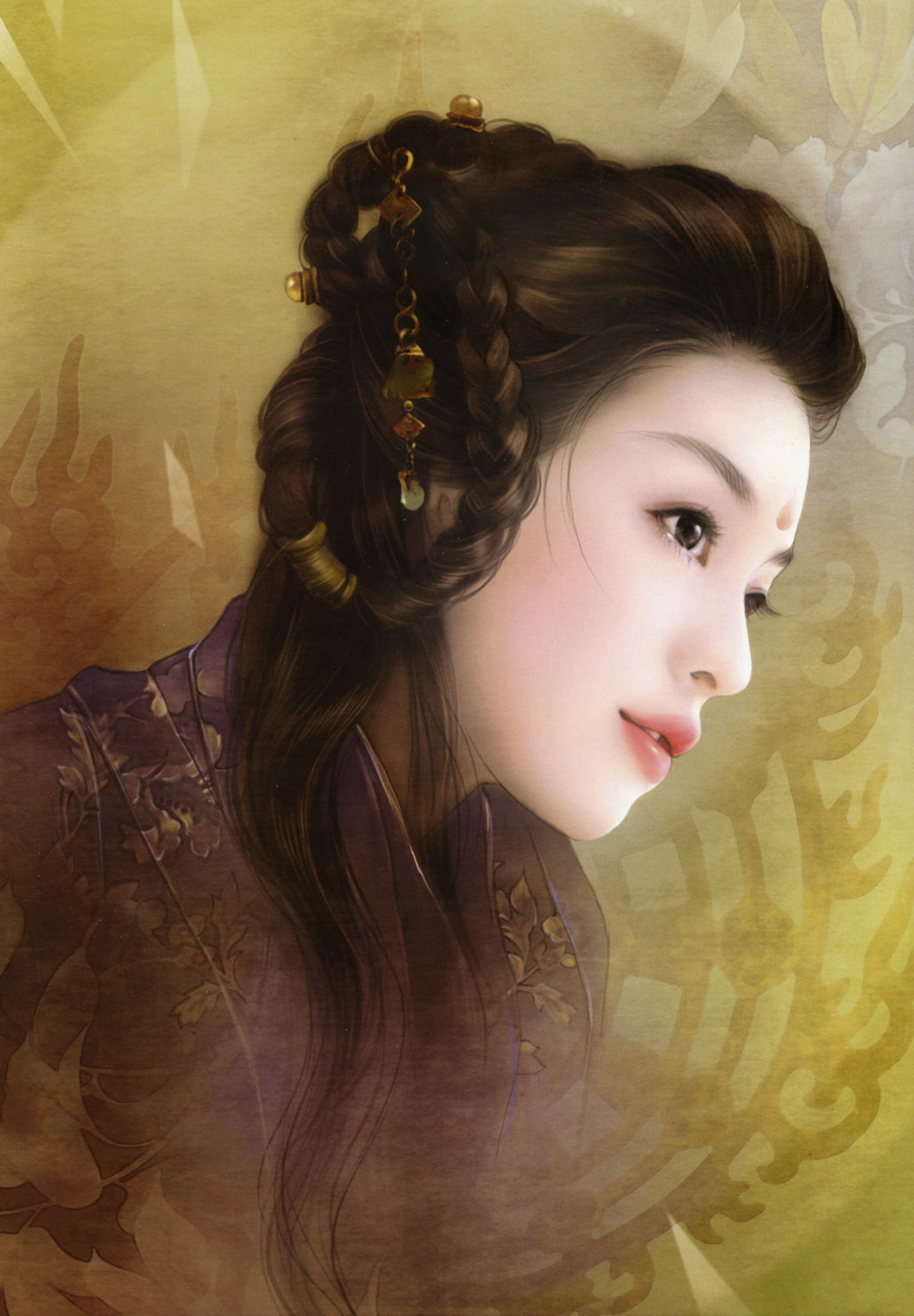 der jen, highres, black eyes, black hair, braid, hair ornament, long hair, realistic, smile, solo