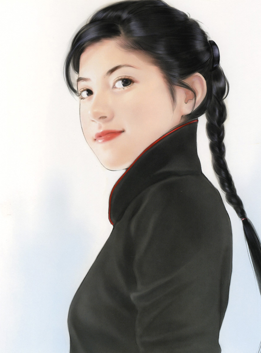 chen shu fen, highres, black eyes, black hair, braid, realistic, smile, solo