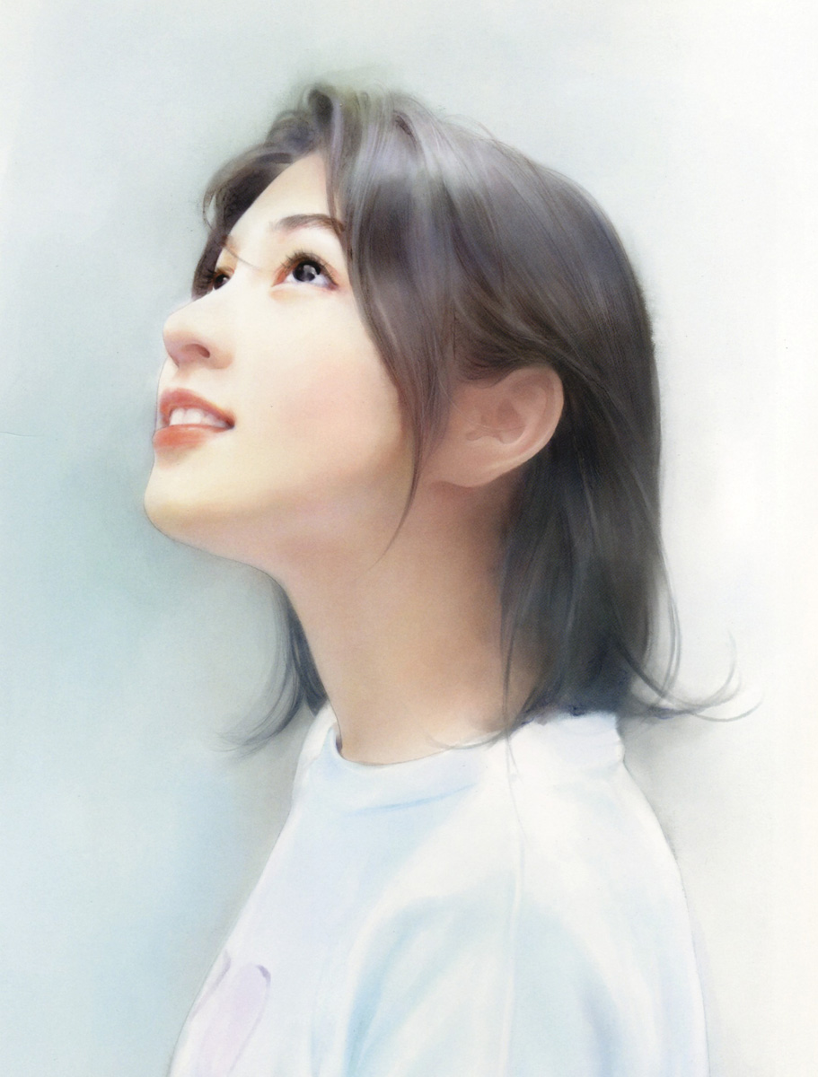 chen shu fen, highres, 1girl, black eyes, black hair, female focus, looking up, portrait, realistic, short hair, smile, solo
