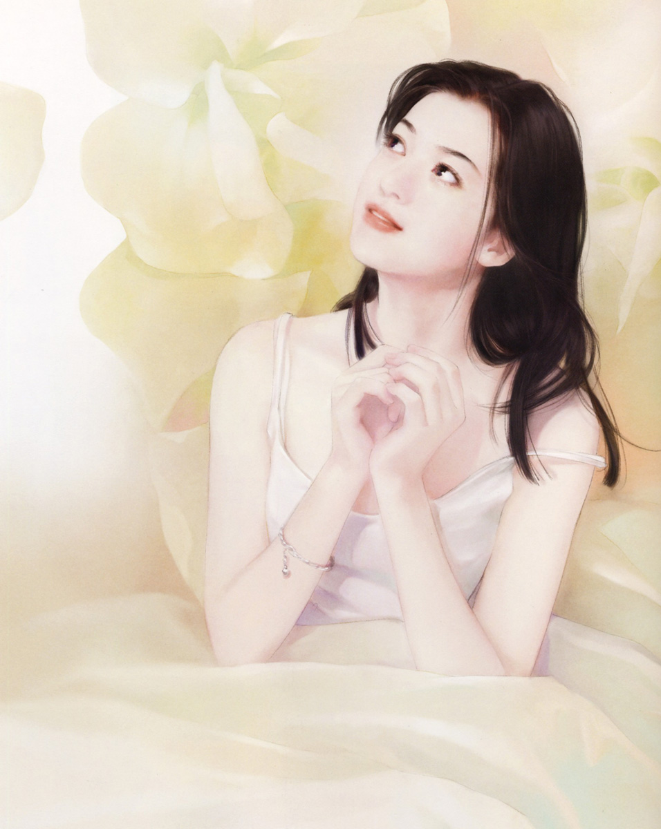 chen shu fen, highres, black eyes, black hair, flower, long hair, realistic, smile, solo