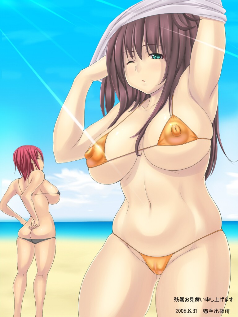 ass, beach, bikini, breasts, covered erect nipples, huge breasts, sideboob, swimsuit