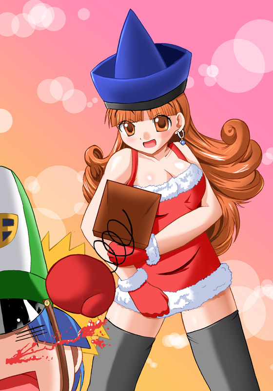 alena (dq4), clift, kiryl, chunsoft, dragon quest, dragon quest iv, enix, 1boy, 1girl, alternate legwear, blood, breasts, cleavage, dress, nosebleed, thighhighs