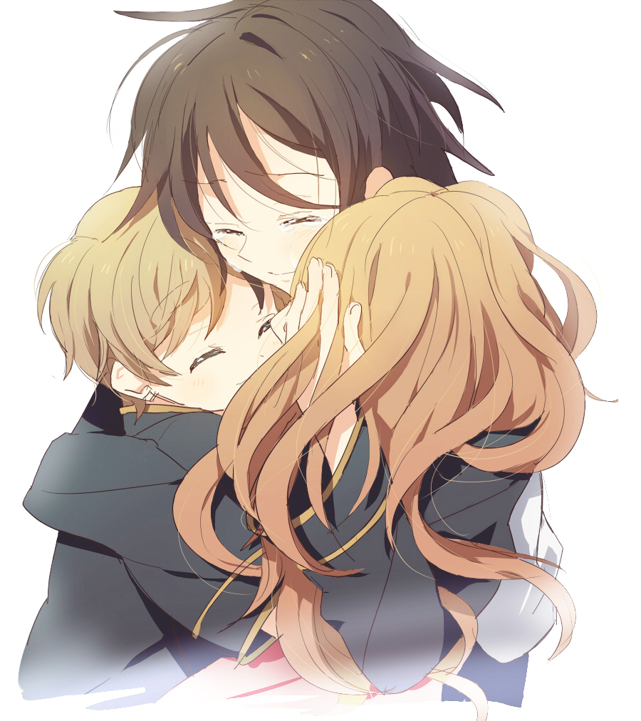 mozu (modagoro), lelouch vi britannia, nunnally vi britannia, rolo lamperouge, code geass, bad id, bad pixiv id, 00s, 1girl, 2boys, brown hair, comforting, hand on another's head, happy, hug, long hair, multiple boys, short hair, tears