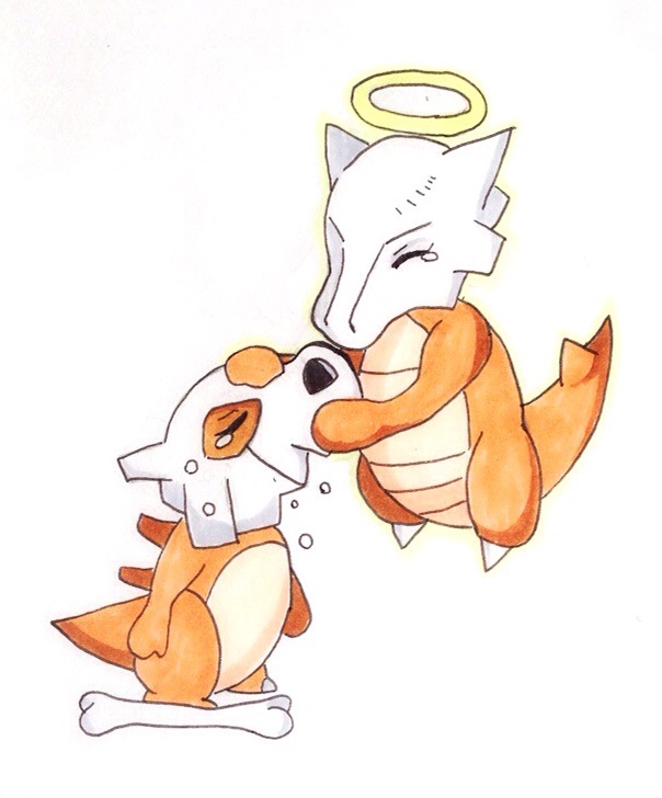 amun, cubone, marowak, nintendo, pokemon, bone, crying, evolutionary line, gen 1 pokemon, halo, no humans, pokemon (creature)