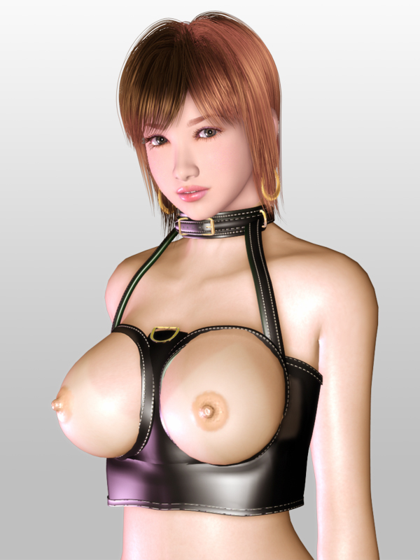 metadoll, 1girl, 3d, breasts, female focus, gradient background, grey background, nipples, short hair, solo