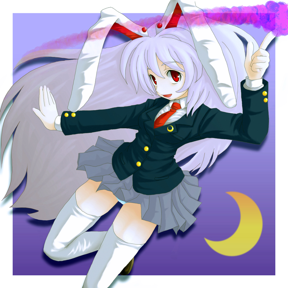 ebi tendon, reisen udongein inaba, touhou, 1girl, animal ears, female focus, gradient background, necktie, panties, rabbit ears, red necktie, skirt, solo, thighhighs, underwear