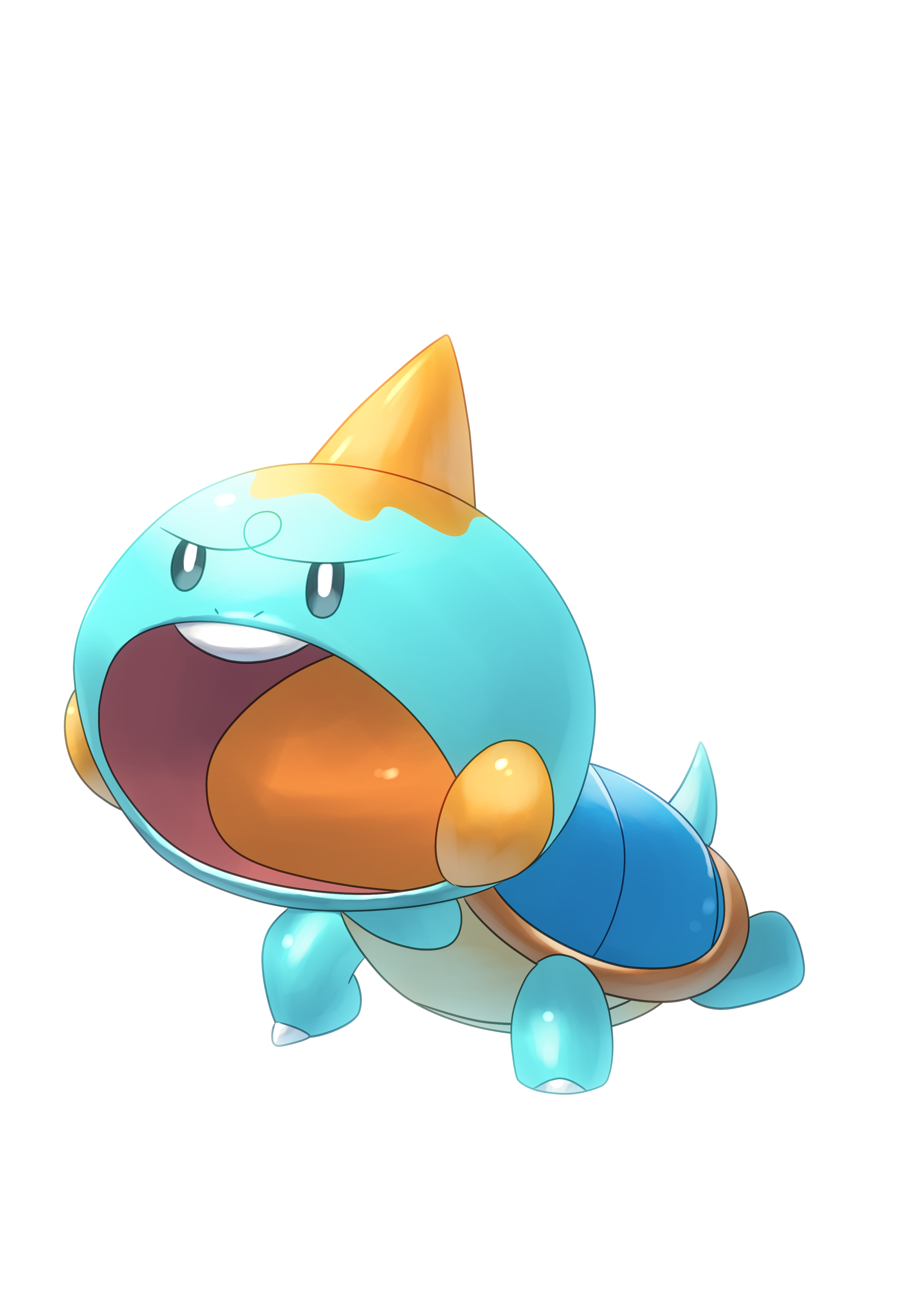ki no maru, chewtle, nintendo, pokemon, absurdres, commentary request, highres, animal focus, full body, gen 8 pokemon, horns, no humans, nostrils, open mouth, pokemon (creature), pokemon focus, simple background, single horn, solo, teeth, turtle, upper teeth only, white background