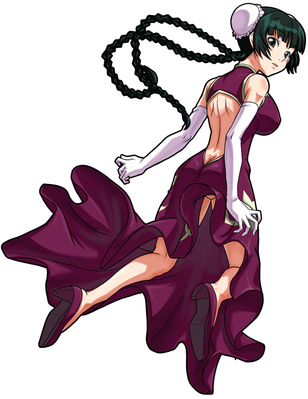 myp2, wang liu mei, gundam, gundam 00, 00s, 1girl, ass, backless outfit, braid, bun cover, butt crack, china dress, chinese clothes, double bun, dress, female focus, hair bun, high heels, no panties, shoes, solo, twin braids