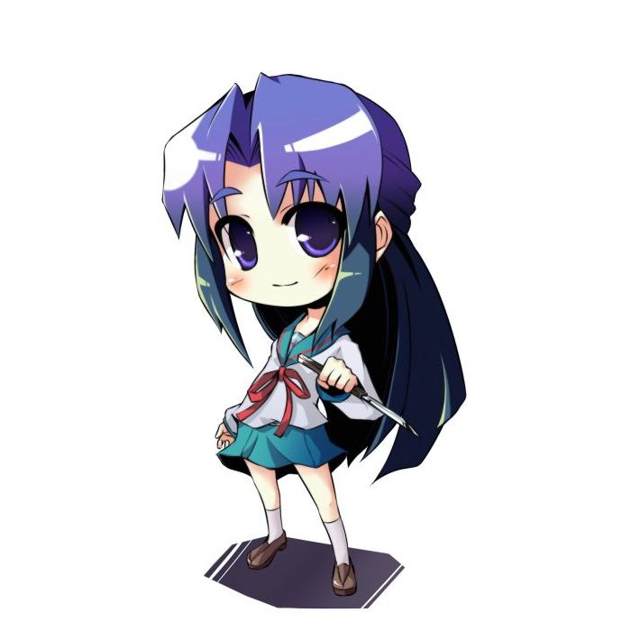 rokushou kokuu, asakura ryoko, suzumiya haruhi no yuuutsu, 00s, chibi, knife, smile