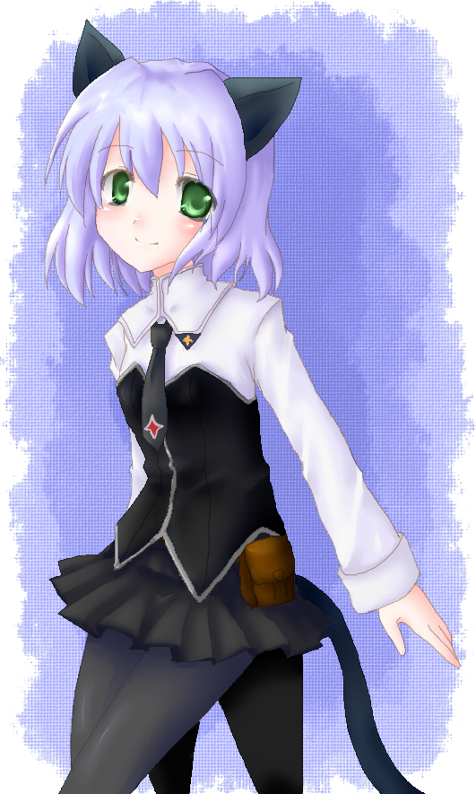 sanya v. litvyak, strike witches, world witches series, 00s, 1girl, animal ears, black necktie, black pantyhose, cat ears, cat tail, female focus, green eyes, necktie, pantyhose, solo, tail
