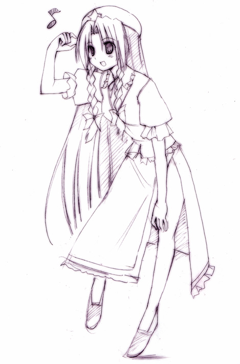 seo tatsuya, hong meiling, embodiment of scarlet devil, touhou, 1girl, braid, china dress, chinese clothes, dress, female focus, hat, long hair, monochrome, purple theme, ribbon, solo, twin braids, very long hair