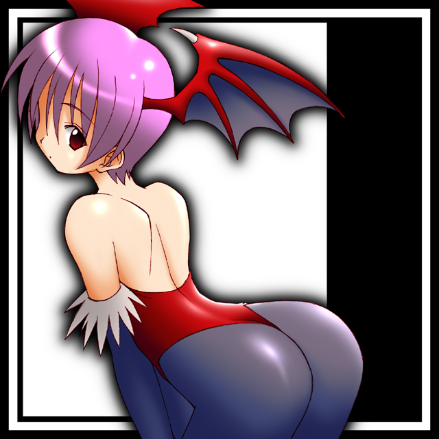 lilith (darkstalkers), capcom, darkstalkers, 1girl, ass, demon girl, female focus, head wings, leotard, pantyhose, red leotard, solo, wings