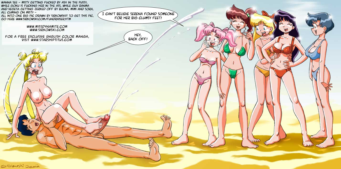 sirkowski, aino minako, chiba mamoru, chibi usa, hino rei, kino makoto, mizuno ami, tsukino usagi, bishoujo senshi sailor moon, barefoot, bikini, breasts, cleavage, cum, feet, footjob, nude, swimsuit, uncensored