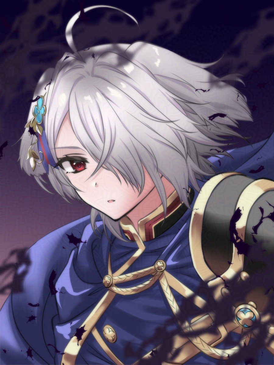 kakiko210, kurt (fire emblem), fire emblem, fire emblem shadows, nintendo, highres, 1girl, androgynous, animal ears, crossdressing, dog ears, dog girl, hair over one eye, looking at viewer, reverse trap, skinny, solo