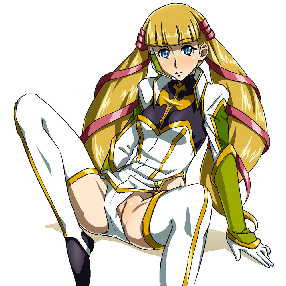 sato iori, monica kruszewski, code geass, 00s, 1girl, blonde hair, female focus, no panties, pussy, solo, spread legs, thighhighs, twintails