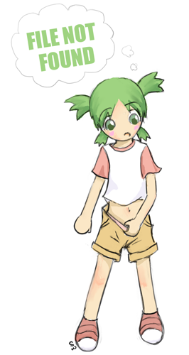 koiwai yotsuba, 4chan, yotsubato!, lowres, 1girl, 404, female focus, green eyes, green hair, http status code, matching hair/eyes, multicolored shirt, navel, quad tails, raglan sleeves, shorts, simple background, solo, text focus, white background