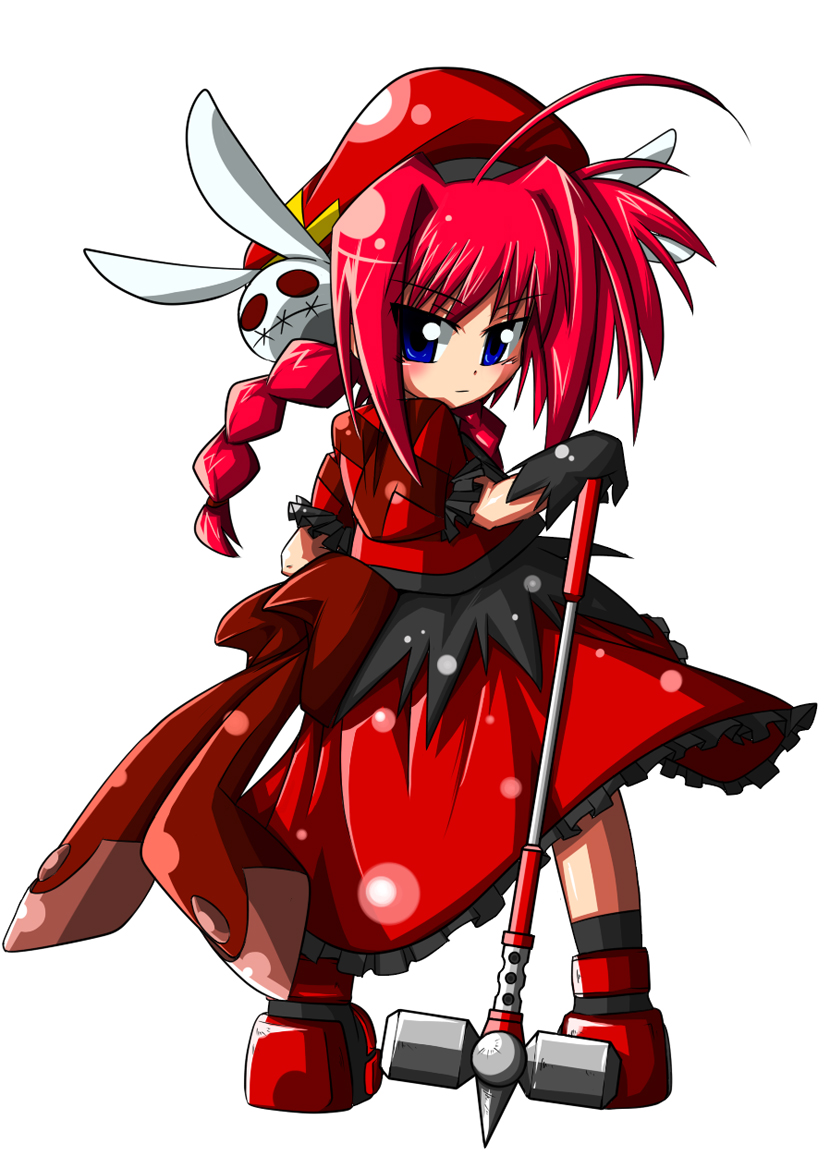 bibi02, graf eisen, vita (nanoha), lyrical nanoha, mahou shoujo lyrical nanoha, mahou shoujo lyrical nanoha a's, 00s, ahoge, blue eyes, braid, dress, hat, red hair, solo