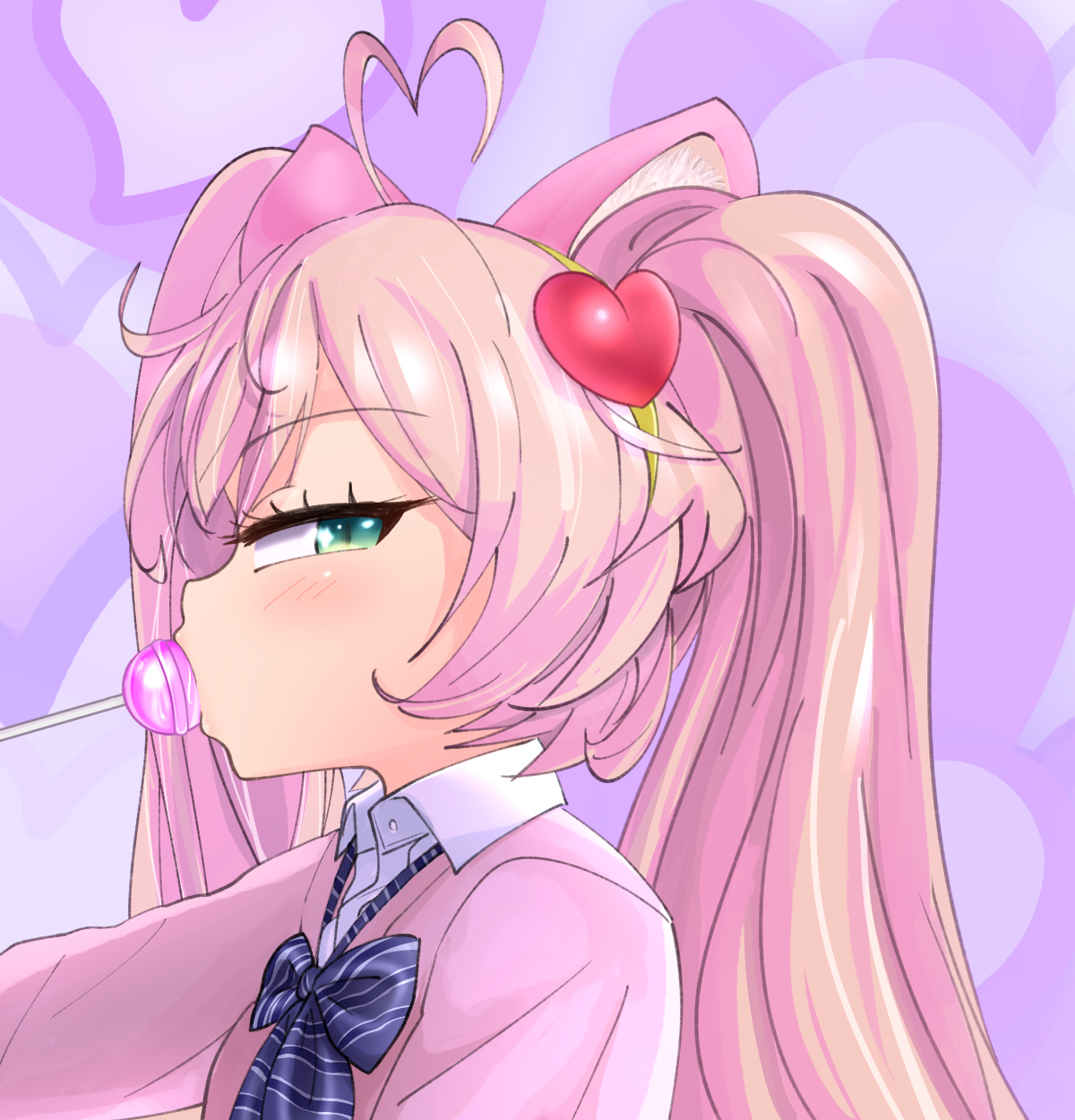 chiden, rosia (show by rock!!), show by rock!!, 1girl, animal ears, candy, cat ears, food, green eyes, lollipop, looking at viewer, solo