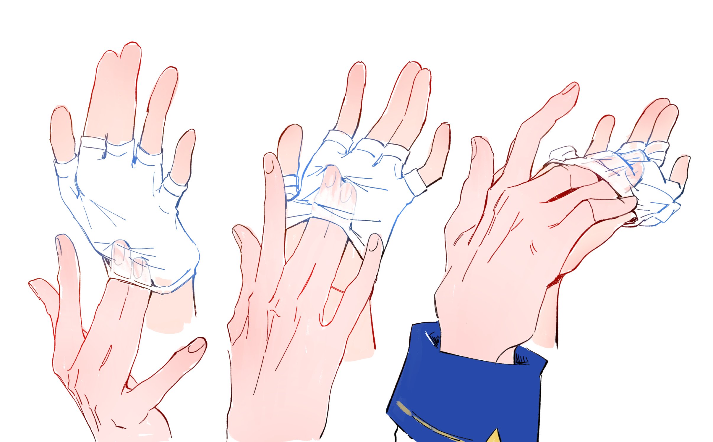 oguri cap (umamusume), tamamo cross (umamusume), umamusume, umamusume: cinderella gray, commentary, english commentary, highres, 2girls, fingerless gloves, gloves, hand focus, holding hands, long sleeves, multiple girls, nooctadesu, simple background, white background, white gloves, yuri